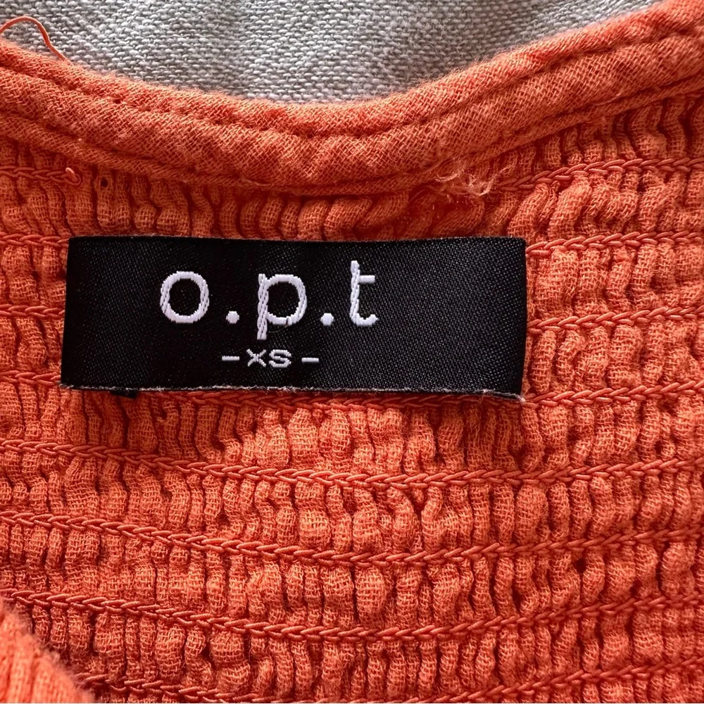 O.P.T. Women’s Orange Gauze 100% Cotton Tiered Midi Dress Cottage Boho XS - Picture 3 of 6